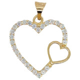 Double Heart CZ Pendant Charm M 17.5mm Yellow Gold 14k [P026-056]