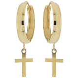 Cross Hoop Huggies Earring Polished Yellow Gold 14k [E004-019]