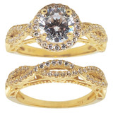 2 Piece Set Engagement Ring Round CZ Yellow Gold 14k [R092-035]