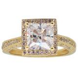 Princess Cut Square Center Engagement Ring CZ Yellow Gold 14k [R092-034]