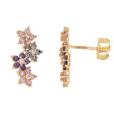 Flowers Cluster Stud Earring Colorful CZ Yellow Gold 14k [E001-111]