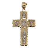 Saints Cross Jude Guadalupe Michael Benedict Diacut 26mm Wide Pendant Yellow Gold 14k [P012-013]