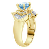 Fancy Lady Ring Round Aqua Color CZ Mar Yellow Gold 14k [R220-103]