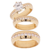 Engagement Trio Matching Rings His Her Set CZ Yellow Gold 14k [R051-032]