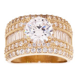 Fancy Lady Engagement Ring Round Cubic Zirconia Yellow Gold 14k [R092-040]