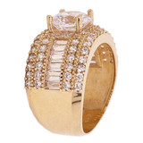 Fancy Lady Engagement Ring Round Cubic Zirconia Yellow Gold 14k [R092-040]