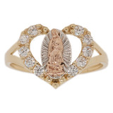 Guadalupe Heart Lady Ring CZ Tricolor Gold 14k [R145-041]