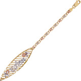 15 Anos Quinceanera Lady Bracelet Flat Links CZ Tricolor Gold 14k [B016-047]