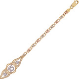 15 Anos Quinceanera Lady Bracelet Flat Links CZ Tricolor Gold 14k [B016-046]