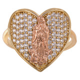 Guadalupe Heart Lady Ring CZ Yellow Rose Gold 3 Sizes 14k USA [R144-037_039]