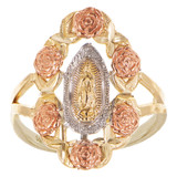Guadalupe Rose Flower Lady Ring Tricolor Gold 2 Sizes 14k USA [R141-112_113]