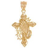 Cross Praying Hand Religious Pendant Yellow Gold 14k USA [P005-103]
