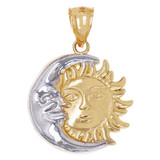 Sun and Crescent Moon Pendant 3 Sizes Yellow Gold White Rhodium 14k USA [P009-103_105]