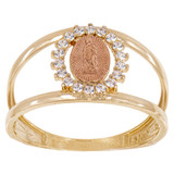 Guadalupe Open Band Lady Ring CZ Yellow Rose Gold 14k USA [R147-046]