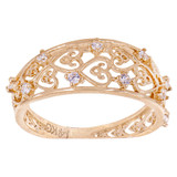 Heart Open Tapered Band Lady Ring CZ Yellow Gold 14k USA [R147-041]