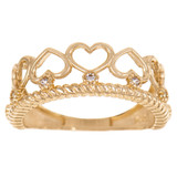 Heart Tiara Crown Lady Ring CZ Yellow Gold 14k USA [R147-040]