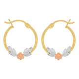 Hollow 1.5mm Tube Hoop Earrings Flower 4 Sizes Tricolor Gold 14k [E090-001_006]