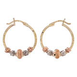 Hollow 1.5mm Tube Guadalupe Flowers Hoop Earrings 4 Sizes Tricolor Gold 14k [E087_020_024]