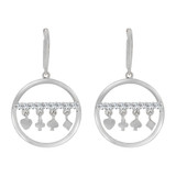 Playing Card Suits Dangling Earring Cubic Zirconia White Gold 14k [E002-058]