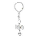 Dangling Bow Earring Huggies Clasp Cubic Zirconia White Gold 14k [E002-074]