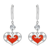 Red Heart Enamel Resin Earring Cubic Zirconia White Gold 14k [E005-073]