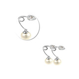 Faux Pearl Dangling Earring Cubic Zirconia White Gold 14k [E006-056]