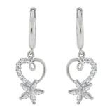 Heart Flower Earring Cubic Zirconia White Gold 14k [E006-065]