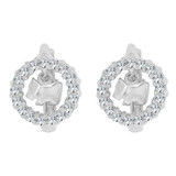 Puppy Dog Hoop Stud Earring Cubic Zirconia White Gold 14k [E006-072]