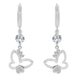 Butterfly Heart Earring Cubic Zirconia White Gold 14k [E007-053]