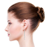 Multi Strand Long Earring Cubic Zirconia White Gold 14k [E007-077]