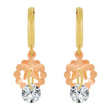 Star Dangling Drop Earring Cubic Zirconia Rose Yellow Gold 14k [E010-026]