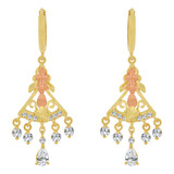 Mini Chandelier Dangling Drop Earring Cubic Zirconia Rose Yellow Gold 14k [E010-030]