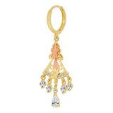 Mini Chandelier Dangling Drop Earring Cubic Zirconia Rose Yellow Gold 14k [E010-030]