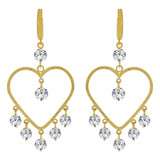 Bold Heart Chandelier Drop Earring Cubic Zirconia Yellow Gold 14k [E011-019]