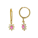 Dangling Pink Color Cubic Zirconia Earring Yellow Gold 14k [E011-106]