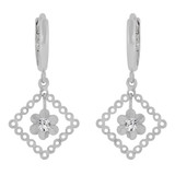 Filigree Flower Dangling Drop Earring Cubic Zirconia White Gold 14k [E012-064]