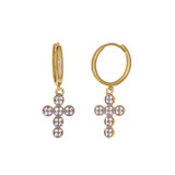 Dangling Cross Cubic ZIrconia Earring Yellow Gold 14k [E013-032]