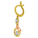 Bow & Circle Dangling Drop Earring Cubic Zirconia Rose Yellow Gold 14k [E014-034]