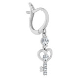 Small Heart Key Dangling Drop Earring Cubic Zirconia White Gold 14k [E014-083]