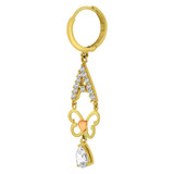 Modern Butterfly A Frame Design Dangling Drop Earring Cubic Zirconia Yellow Gold 14k [E018-011]