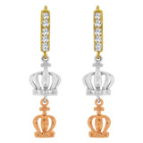 Tiara Crown Design Dangling Drop Earring Cubic Zirconia Tricolor Gold 14k [E018-020]