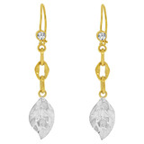 Fancy Dangling Leaf Links Design Earring Cubic Zirconia White Yellow Gold 14k [E018-030]