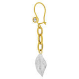 Fancy Dangling Leaf Links Design Earring Cubic Zirconia White Yellow Gold 14k [E018-030]