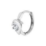 Dolphin Design Mini Hoop Huggies Earring Cubic Zirconia White Gold 14k [E018-051]