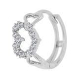 Elegant Heart Mini Hoop Huggies Earring Cubic Zirconia White Gold 14k [E018-059]