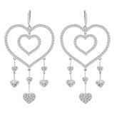 Large Hearts Design Dangling Earring Cubic Zirconia White Gold 14k [E020-063]