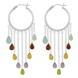 Hoop Dangling Earring with Colorful Cubic Zirconia White Gold 14k [E020-067]