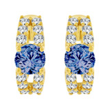 Fancy Mini Hoop Huggies Stud Earring Blue Cubic Zirconia Yellow Gold 14k [E020-074]