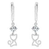 Kitty Cat Dangling Earring Cubic Zirconia White Gold 14k [E020-075]