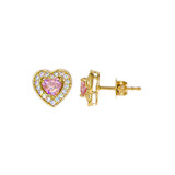 Heart Stud Push Back Earring Pink Cubic Zirconia Yellow Gold 14k [E022-048]